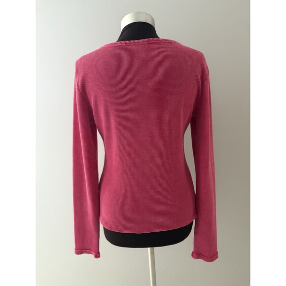 Pilcro Anthropologie Thermal Shirt Size L Pink Waffle Knit  V-Neck - Picture 3 of 12